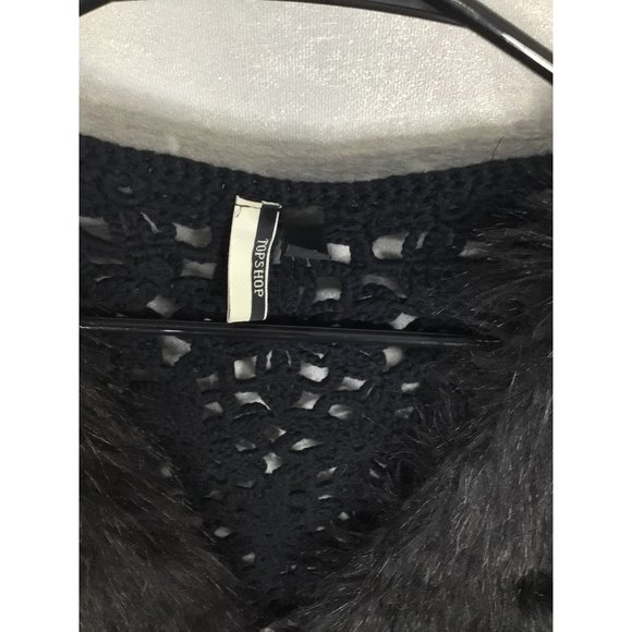 Women's Top Shop Faux Fur Open Knit Black Vest Tie Bottom Small - Picture 3 of 8
